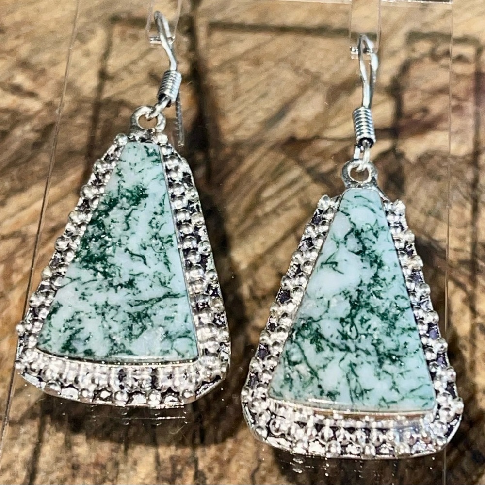 Triangular Tree Agate Earrings 2”